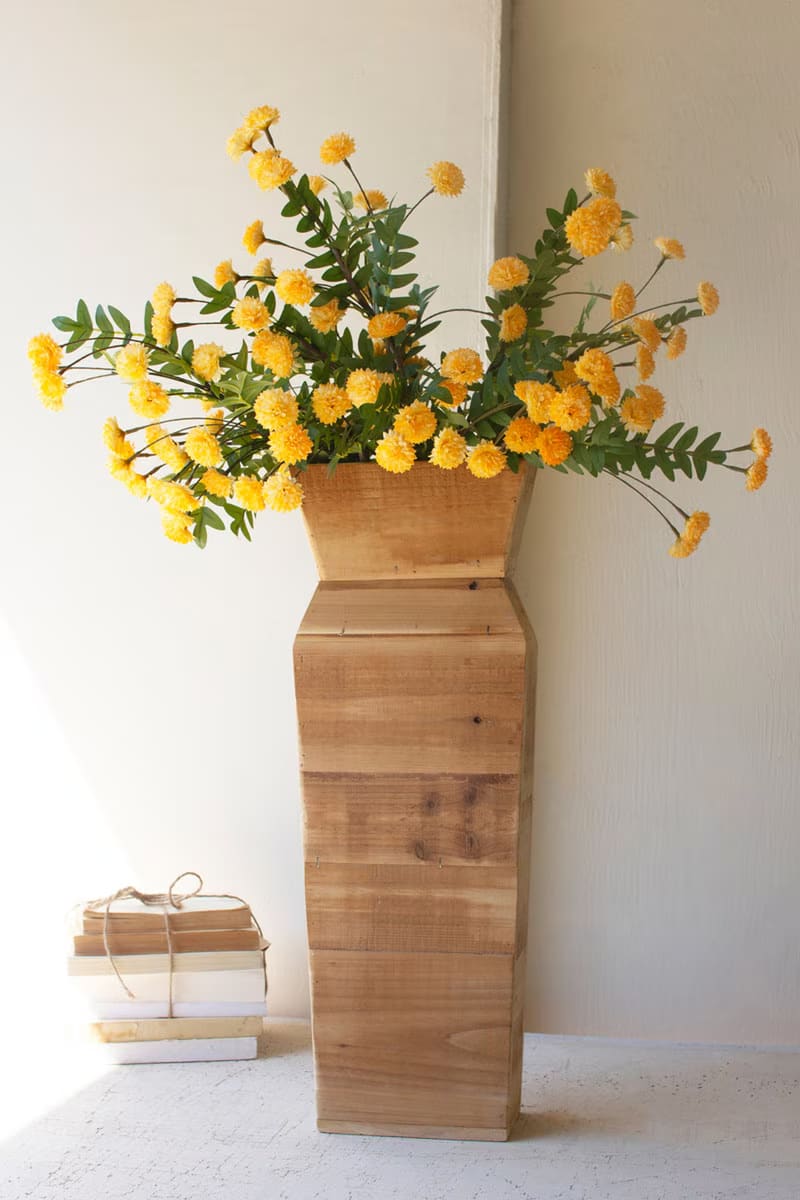 Kalalou Recycled Wood Tabletop or Wall Vase Rustic Wooden Wall-Mounted Planter – Handmade Vertical Flower Display