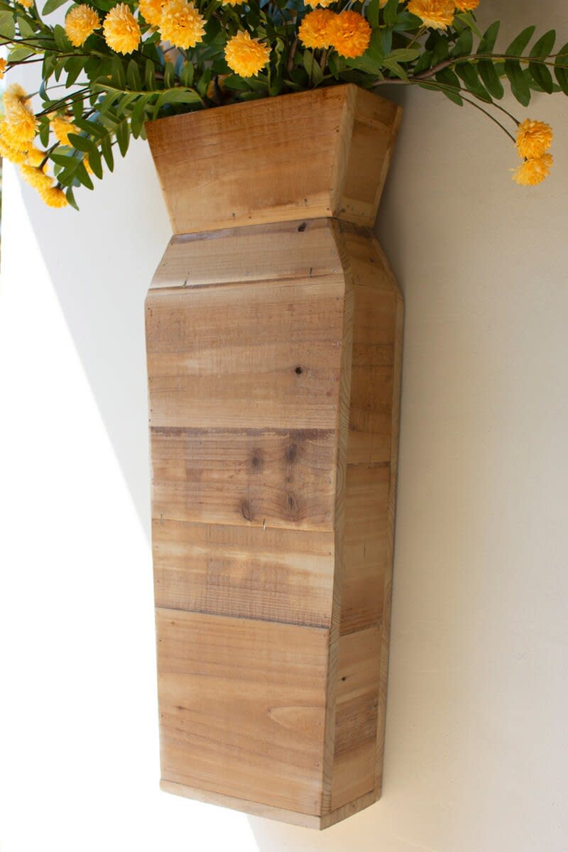 Kalalou Recycled Wood Tabletop or Wall Vase Rustic Wooden Wall-Mounted Planter – Handmade Vertical Flower Display